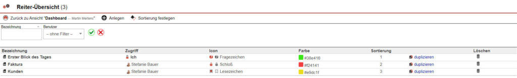 Screenshot der Reiterübersicht