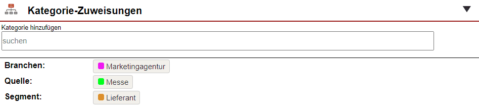 Screenshot Bereich zur Kategoriezuweisung innerhalb eines Kundendatensatzes