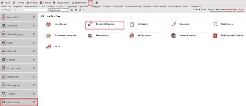 Screenshot Menü „Nachrichten“