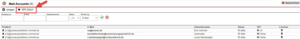 Screenshot Button für den SPF-Check