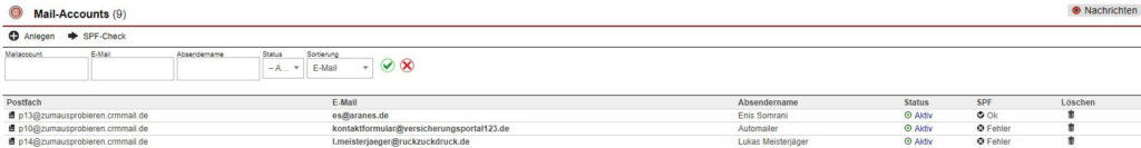 Screenshot Mail-Account Oberfläche