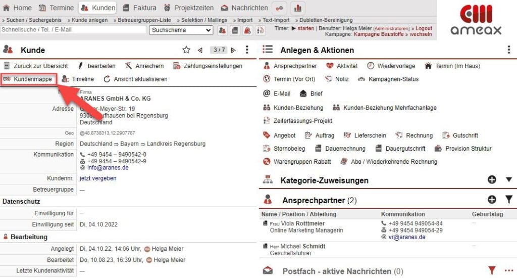 Screenshot Übersichtsmaske „Kunde“