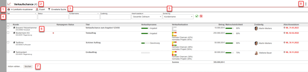 Screenshot der Übersicht