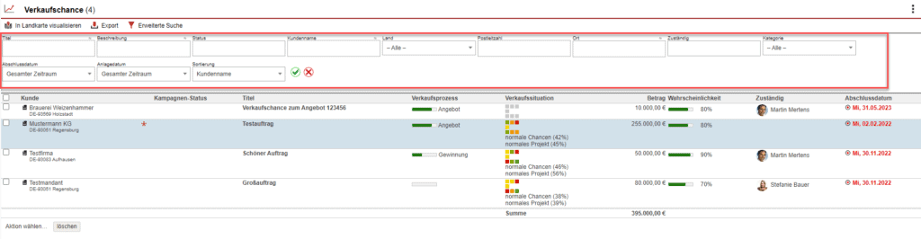 Screenshot der erweiterten Suche