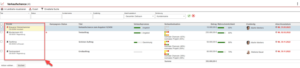 Screenshot wie man vorhandene Verkaufschancen bearbeitet
