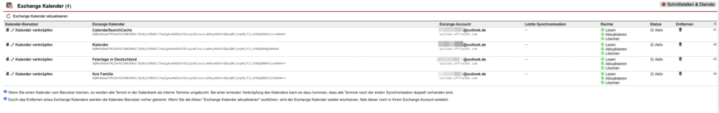 Screenshot Exchange Kalender Oberfläche