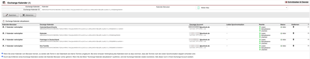 Screenshot Verknüpfen eines Kalenders mit einem Benutzer im AkquiseManager