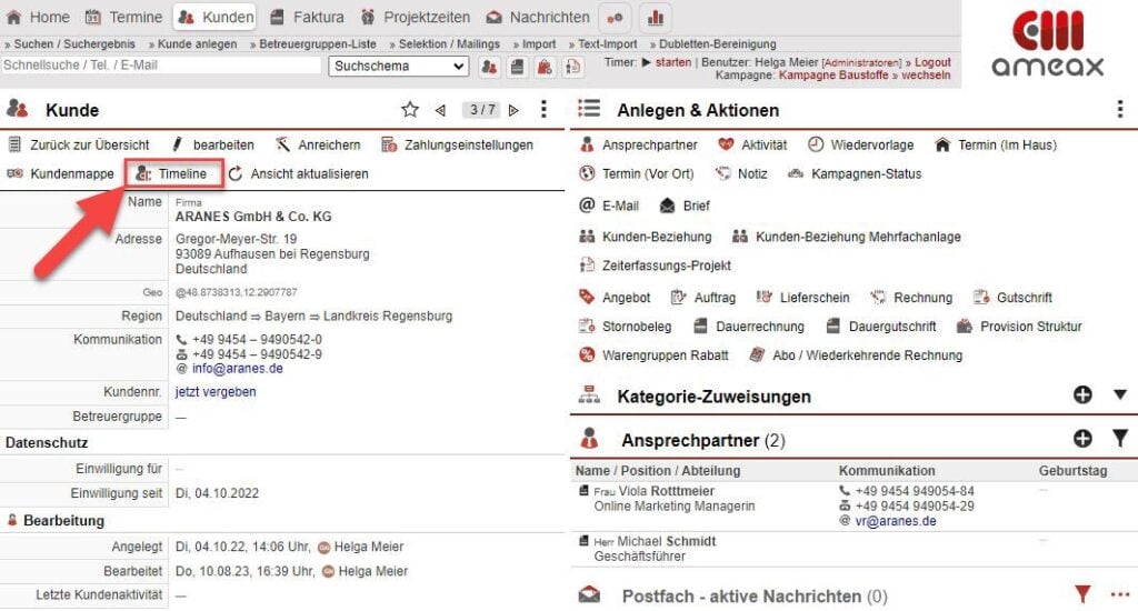 Screenshot Übersichtsmaske „Kunde“