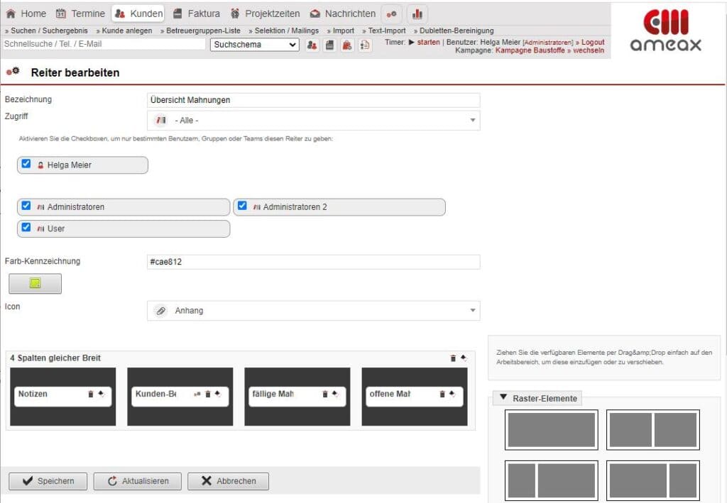 Screenshot Bearbeitungsmaske „Reiter bearbeiten“
